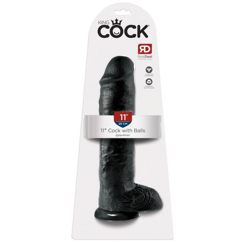 King Cock - Realistyczne Dildo Z Żołędziem Jądrami I Żyłkami 28 CM Czarny